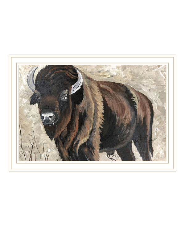 Homeroots The Boss Bison Only White Framed Print Wall Art White Wood 529700