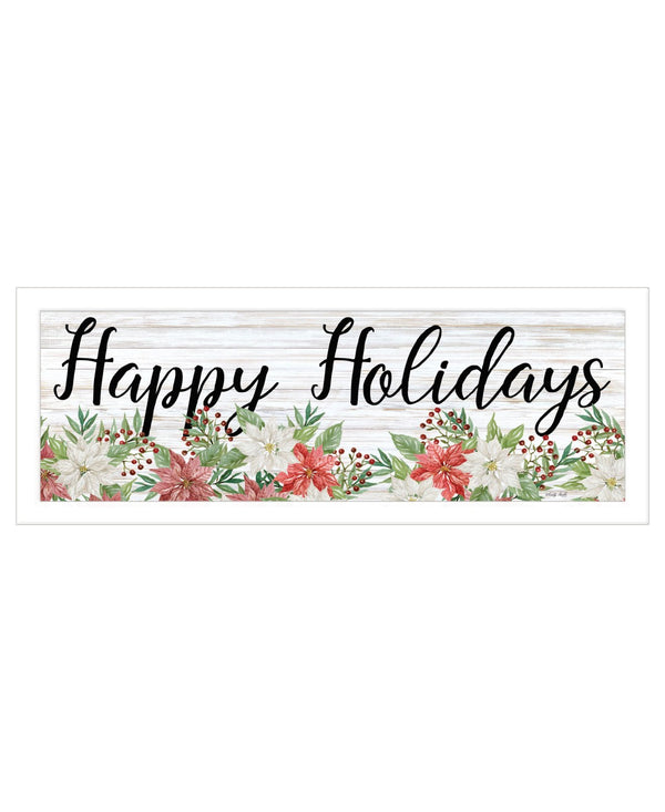 HomeRoots Happy Holiday White Framed Print Wall Art – Rustic Charm for Modern Farmhouse Decor & Easy Installation 529701