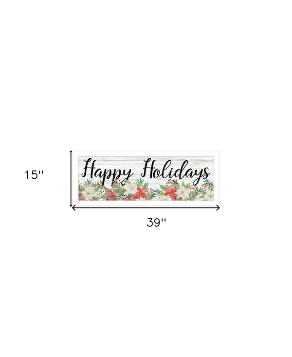 HomeRoots Happy Holiday White Framed Print Wall Art – Rustic Charm for Modern Farmhouse Decor & Easy Installation 529701