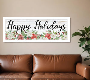 HomeRoots Happy Holiday White Framed Print Wall Art – Rustic Charm for Modern Farmhouse Decor & Easy Installation 529701