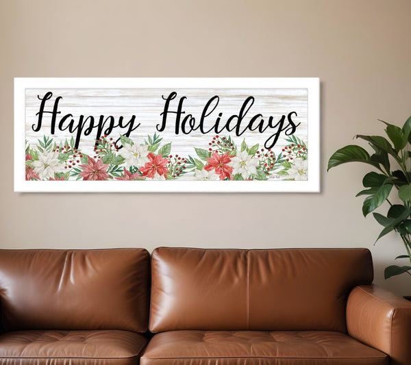 HomeRoots Happy Holiday White Framed Print Wall Art – Rustic Charm for Modern Farmhouse Decor & Easy Installation 529701