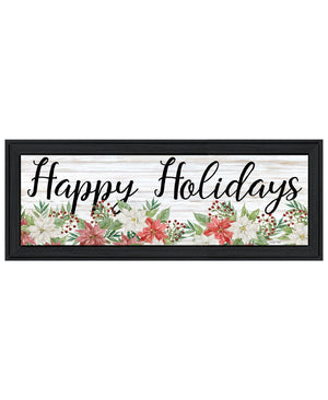 HomeRoots Happy Holiday Framed Print Wall Art - Rustic Charm Meets Modern Farmhouse Style for Seasonal Decor Charcoal 529703