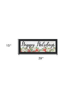 HomeRoots Happy Holiday Framed Print Wall Art - Rustic Charm Meets Modern Farmhouse Style for Seasonal Decor Charcoal 529703
