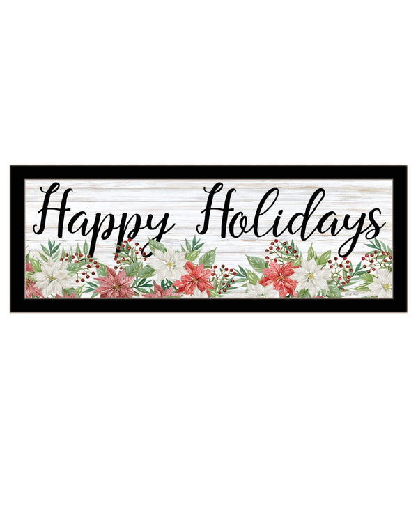 HomeRoots Happy Holiday Black Framed Print Wall Art - Rustic Charm for Farmhouse Décor & Seasonal Style 529704