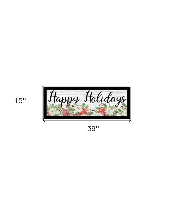 HomeRoots Happy Holiday Black Framed Print Wall Art - Rustic Charm for Farmhouse Décor & Seasonal Style 529704
