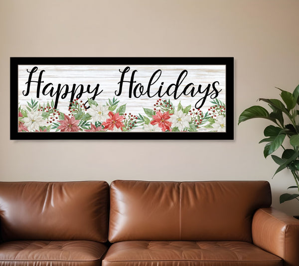 HomeRoots Happy Holiday Black Framed Print Wall Art - Rustic Charm for Farmhouse Décor & Seasonal Style 529704