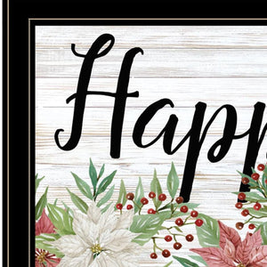 HomeRoots Happy Holiday Framed Print Wall Art - Vibrant Acrylic Reproduction for Rustic Modern Home Decor 529705