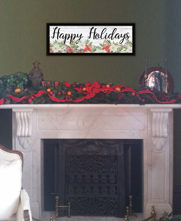 HomeRoots Happy Holiday Framed Print Wall Art - Vibrant Acrylic Reproduction for Rustic Modern Home Decor 529705