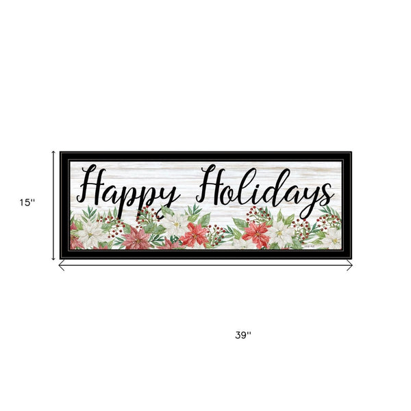 HomeRoots Happy Holiday Framed Print Wall Art - Vibrant Acrylic Reproduction for Rustic Modern Home Decor 529705