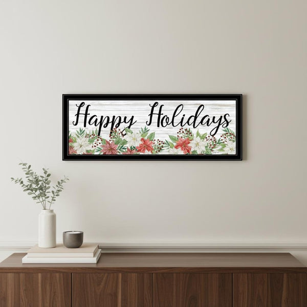 HomeRoots Happy Holiday Framed Print Wall Art - Vibrant Acrylic Reproduction for Rustic Modern Home Decor 529705