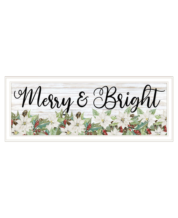 Homeroots Merry And Bright White Framed Print Wall Art White And Gold Wood 529707