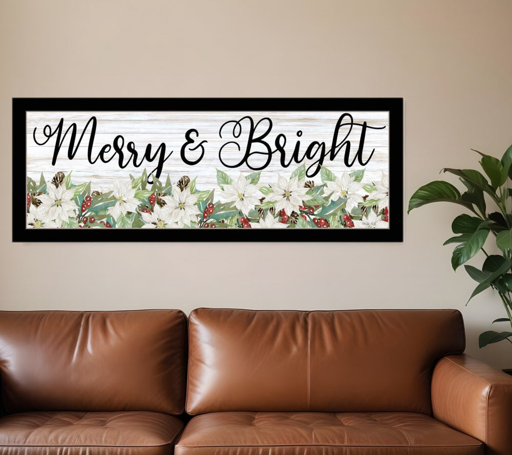 HomeRoots Merry and Bright Framed Print Wall Art for a Warm, Rustic Touch in Your Home Decor and Style Black 529710