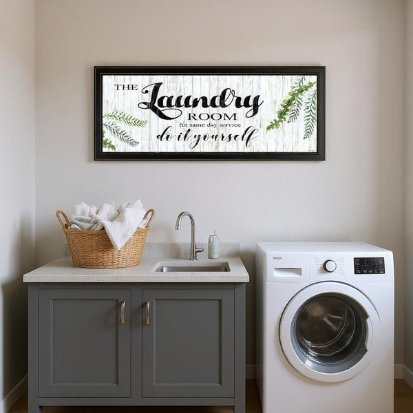 HomeRoots The Laundry Room Rustic Modern Wall Art Print - Eco-Friendly Framed Decor for Laundry Spaces Black and Gold 529715