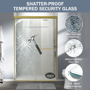 English Elm 44" Semi-frameless Double Sliding Shower Door Brushed Gold Tempered Glass Walk-in W1920P388013