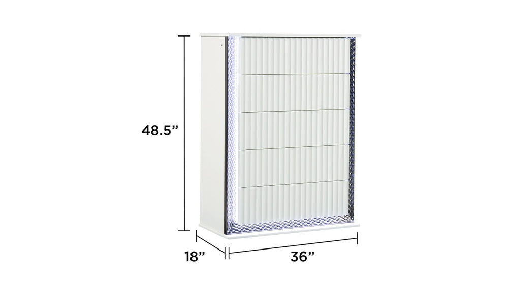 English Elm Fabio Contemporary Queen 5Pc Bedroom Set With Led Lighting, Diamond Accents & White Wood Finish P1 B009S01809-GIGA