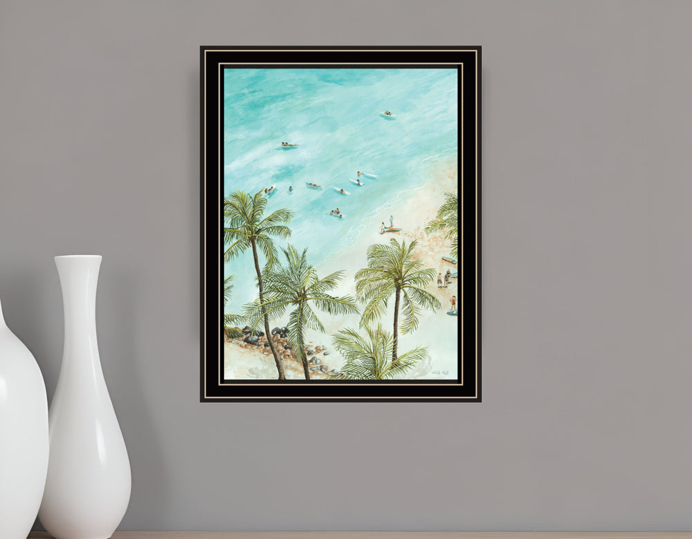 Homeroots Surfing From Afar Wall Art - Unique Black Framed Print For Rustic Modern Home Decoration And Style Black And Gold Wood 529751