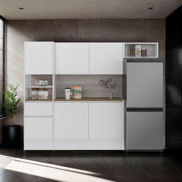 English Elm Natoma Modular Kitchen Cabinet Set with 6 Doors Open Shelving Two-tone Finish B097S00247