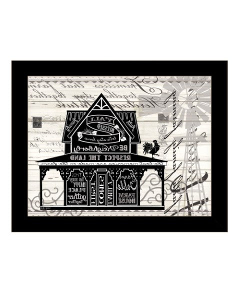 Homeroots Y'all Blessed Farmhouse Rustic Wall Art Print – Stylish Framed Decor For Modern Home Aesthetics Black Wood 529765