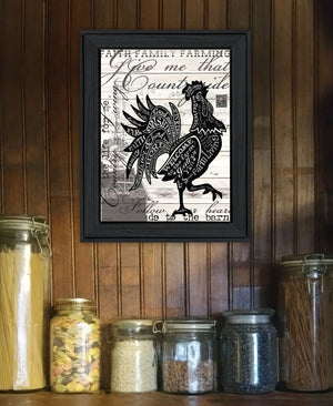 Homeroots Welcome To The Farm Chicken Wall Art - Black Framed Rustic Decor For Modern Farmhouse Style  Wood 529771