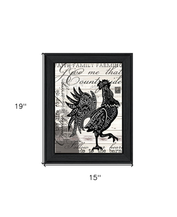 Homeroots Welcome To The Farm Chicken Wall Art - Black Framed Rustic Decor For Modern Farmhouse Style  Wood 529771