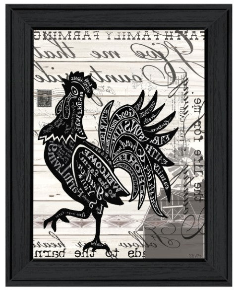 Homeroots Welcome To The Farm Chicken Wall Art - Black Framed Rustic Decor For Modern Farmhouse Style  Wood 529771