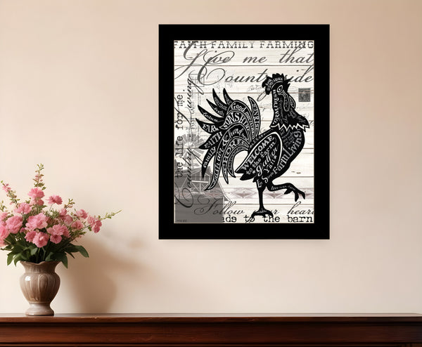 Homeroots Welcome To The Farm Chicken Rustic Black Framed Print Wall Art – Trendy Farmhouse Decor Accent Black Wood 529772