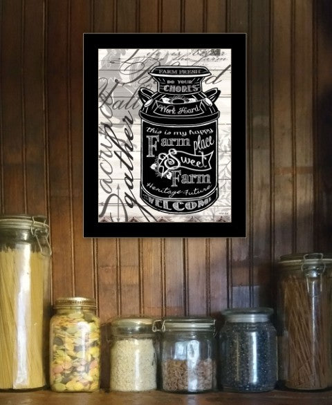 Homeroots Farm Sweet Farm Milk Can Black Framed Print - Rustic Wall Art For Modern Farmhouse Decor 18"X14"  Wood 529773