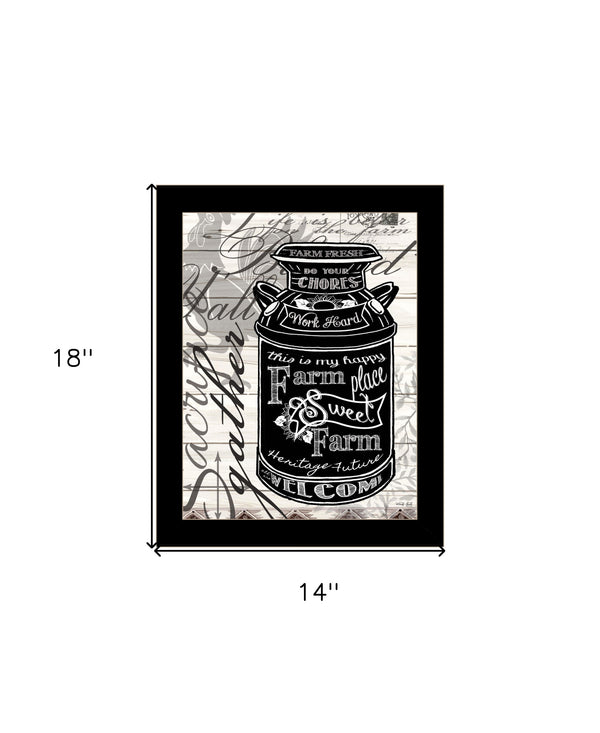 Homeroots Farm Sweet Farm Milk Can Black Framed Print - Rustic Wall Art For Modern Farmhouse Decor 18"X14"  Wood 529773