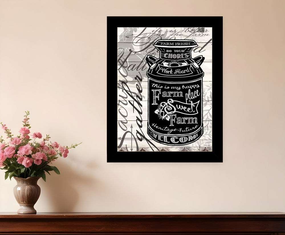 Homeroots Farm Sweet Farm Milk Can Black Framed Print - Rustic Wall Art For Modern Farmhouse Decor 18"X14"  Wood 529773