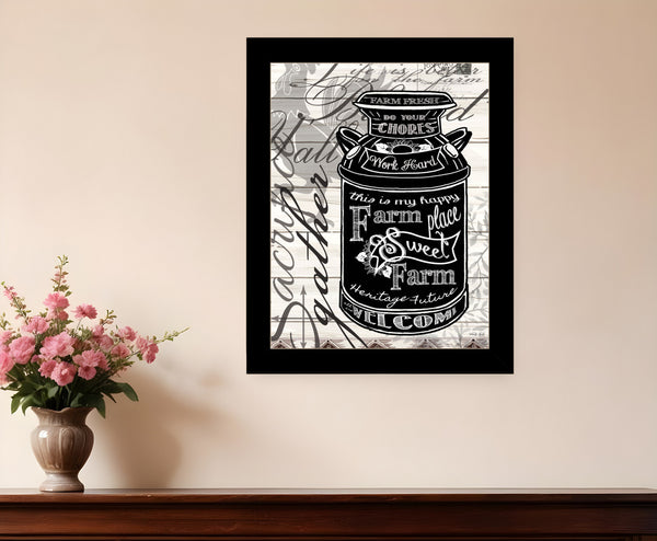 Homeroots Farm Sweet Farm Milk Can Black Framed Print - Rustic Wall Art For Modern Farmhouse Decor 18"X14"  Wood 529773