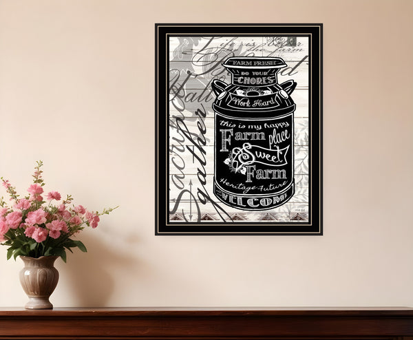 Homeroots Farm Sweet Farm Milk Can Wall Art Print - Rustic Framed Decor For Modern Farmhouse Style Black And Gold Wood 529774