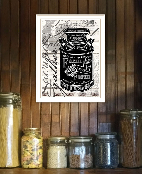 Homeroots Farm Sweet Farm Milk Can Wall Art Print - Rustic Framed Decor For Modern Farmhouse Style White Wood 529775