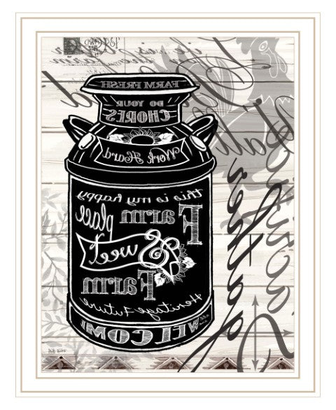 Homeroots Farm Sweet Farm Milk Can Wall Art Print - Rustic Framed Decor For Modern Farmhouse Style White Wood 529775