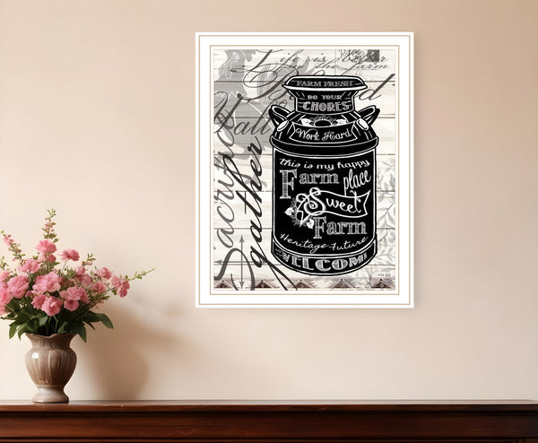 Homeroots Farm Sweet Farm Milk Can Wall Art Print - Rustic Framed Decor For Modern Farmhouse Style White Wood 529775