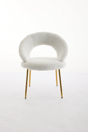 English Elm 061-Set Of 1 Cozy Teddy Fabric Dining Chair With Curved Backrest & Chic Gold Legs For Modern Spaces W527P255479