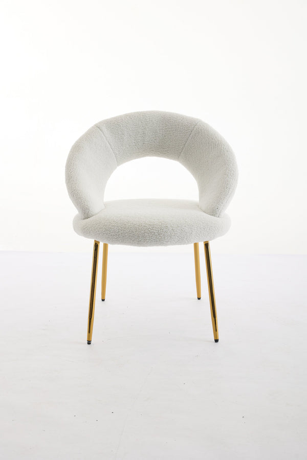 English Elm 061-Set Of 1 Cozy Teddy Fabric Dining Chair With Curved Backrest & Chic Gold Legs For Modern Spaces W527P255479