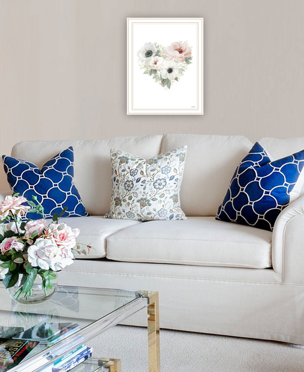 Homeroots Floral Heart White Framed Print - Rustic Farmhouse Wall Art For Chic Home Decor & Stylish Focal Point  Wood 529822