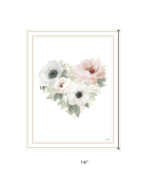Homeroots Floral Heart White Framed Print - Rustic Farmhouse Wall Art For Chic Home Decor & Stylish Focal Point  Wood 529822