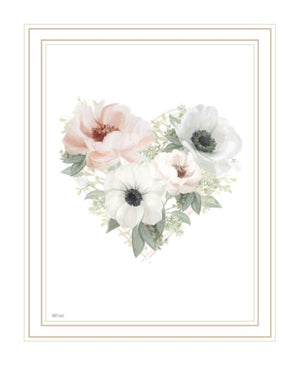 Homeroots Floral Heart White Framed Print - Rustic Farmhouse Wall Art For Chic Home Decor & Stylish Focal Point  Wood 529822