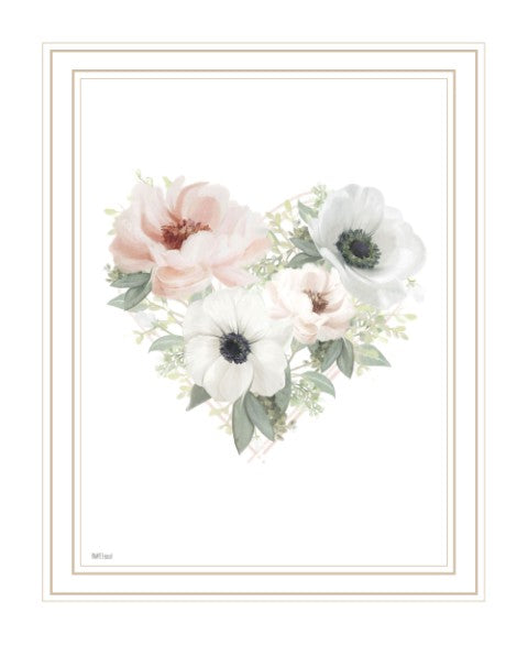 Homeroots Floral Heart White Framed Print - Rustic Farmhouse Wall Art For Chic Home Decor & Stylish Focal Point  Wood 529822