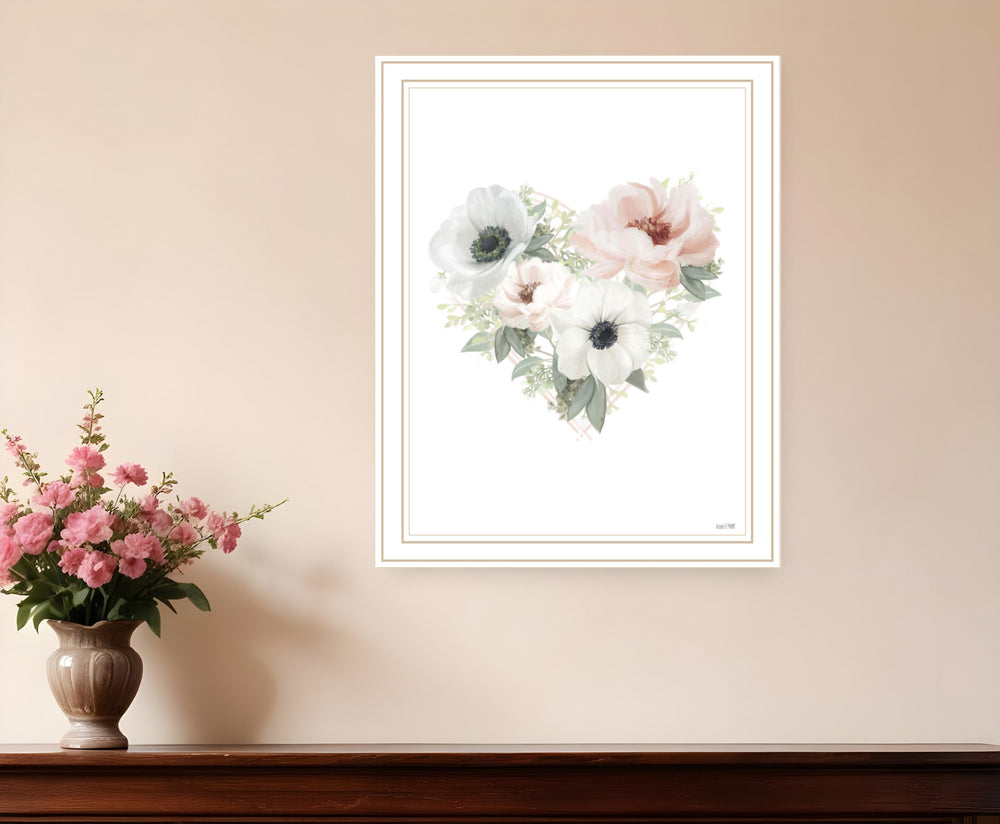 Homeroots Floral Heart White Framed Print - Rustic Farmhouse Wall Art For Chic Home Decor & Stylish Focal Point  Wood 529822