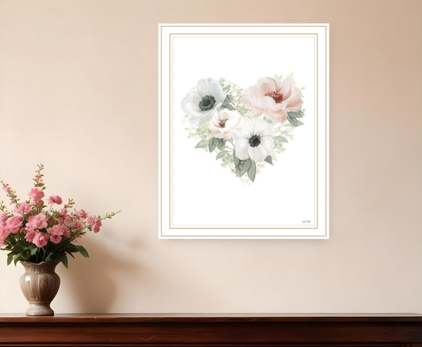 Homeroots Floral Heart White Framed Print - Rustic Farmhouse Wall Art For Chic Home Decor & Stylish Focal Point  Wood 529822
