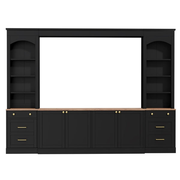 English Elm Farmhouse Arched Wall Entertainment Unit Wood Grain Media Console Fits Tvs to 70in Black N721S000079B