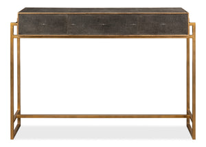 Sarreid Shagreen Gold & Gray Console Table - Elegant 3-drawer Design In Antique Gold & Grey Leather Finish   52982