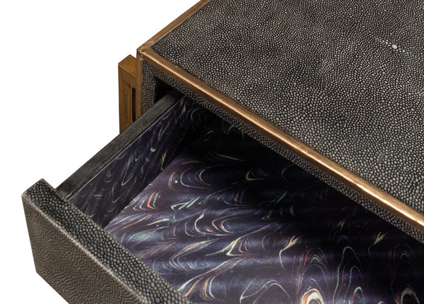 Sarreid Shagreen Gold & Gray Console Table - Elegant 3-drawer Design In Antique Gold & Grey Leather Finish   52982