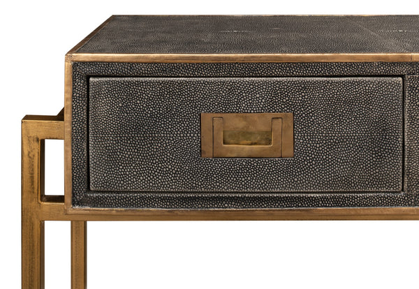 Sarreid Shagreen Gold & Gray Console Table - Elegant 3-drawer Design In Antique Gold & Grey Leather Finish   52982