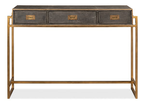 Sarreid Shagreen Gold & Gray Console Table - Elegant 3-drawer Design In Antique Gold & Grey Leather Finish   52982