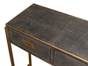 Sarreid Shagreen Gold & Gray Console Table - Elegant 3-drawer Design In Antique Gold & Grey Leather Finish   52982