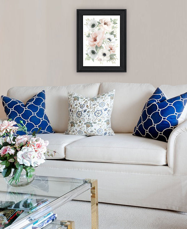 Homeroots Peony Floral Block Black Framed Print Wall Art - Rustic Modern Decor For Stylish Home Accents  Wood 529830