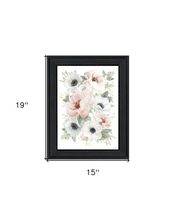 Homeroots Peony Floral Block Black Framed Print Wall Art - Rustic Modern Decor For Stylish Home Accents  Wood 529830